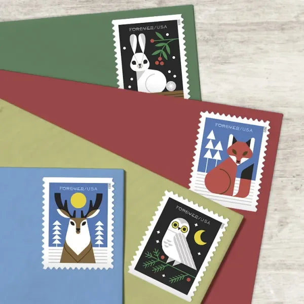 Winter Woodland Animals Forever Stamps 2023