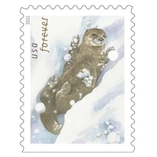 Otters In Snow Forever Stamps 2021