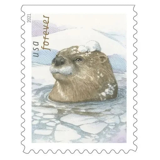 Otters In Snow Forever Stamps 2021
