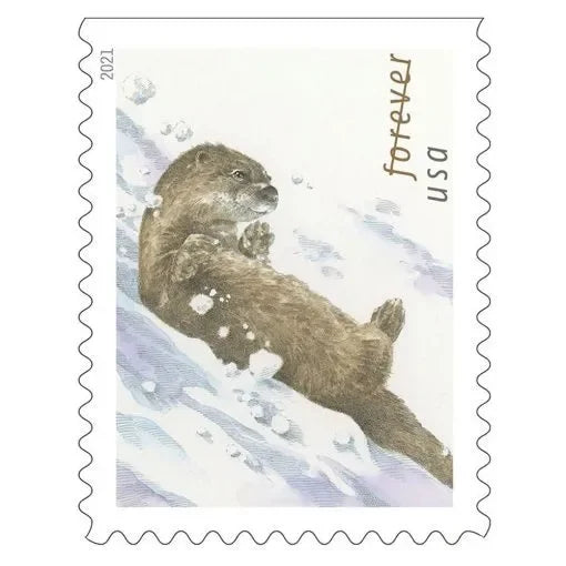 Otters In Snow Forever Stamps 2021