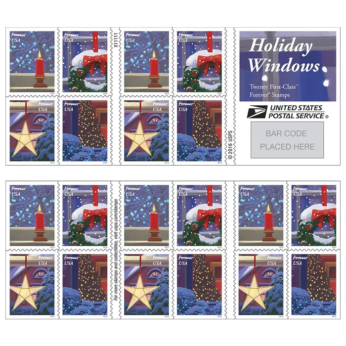 Holiday Windows Forever Stamps 2016 - 5 Booklets / 100 Pcs