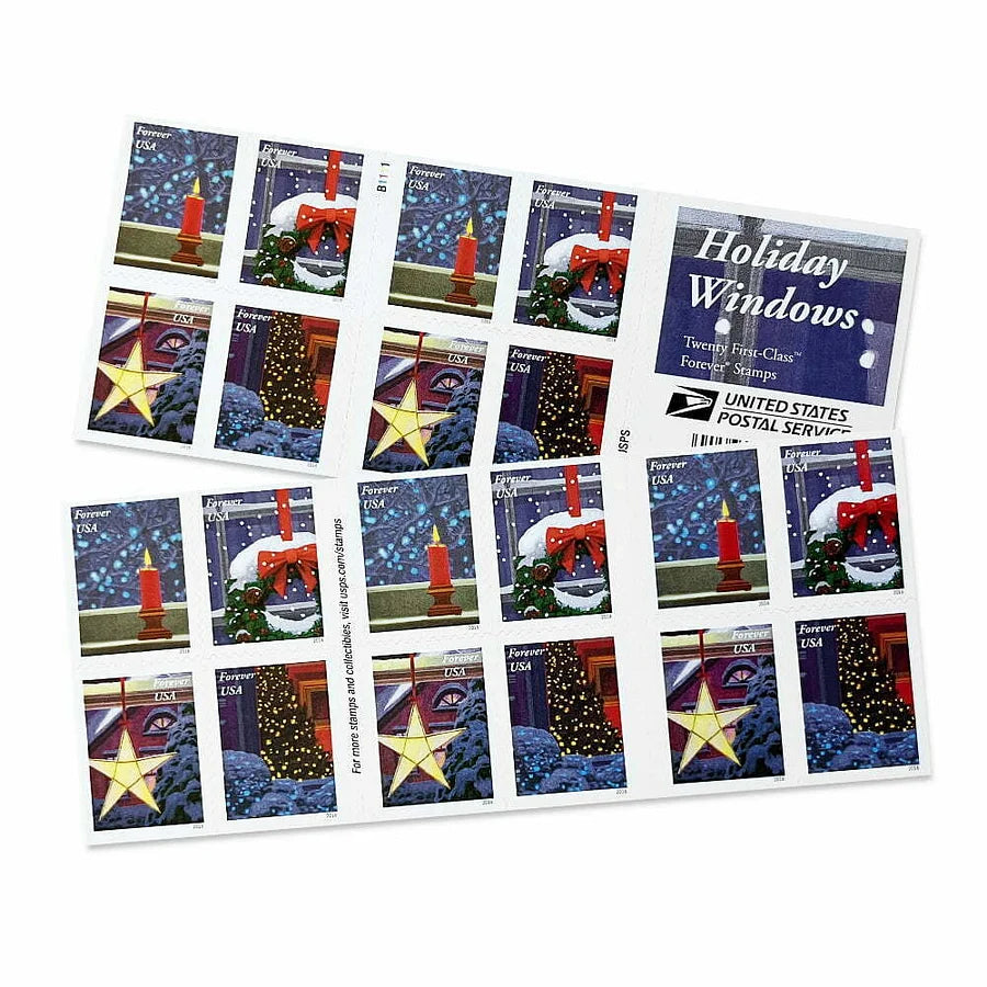Holiday Windows Forever Stamps 2016 - 5 Booklets / 100 Pcs
